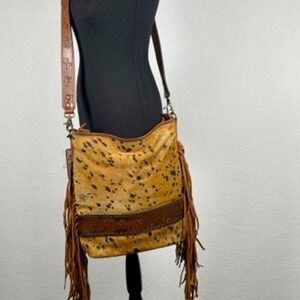 American Darling Cowhide Leather Fringe Conceal Carry Crossbody Bag hand tooled